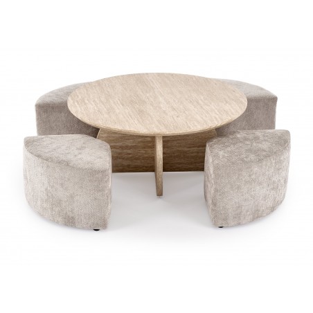 NUGAT ława z pufami ława: trawertyn, pufa: jasny popiel (2p1szt)